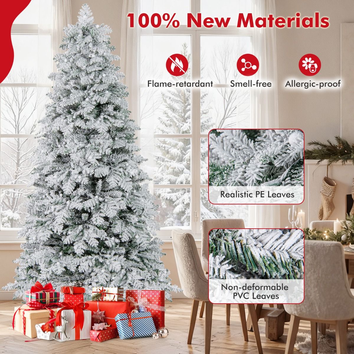 Coast Kunstkerstboom - besneeuwd - met LED-verlichting - 210 cm - groen en wit