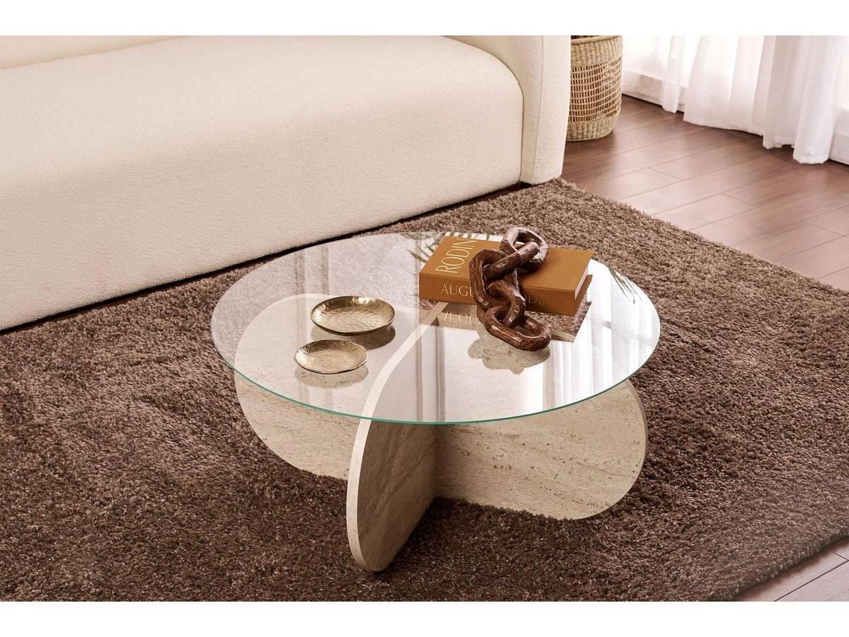 Kalune Design Aeris Salontafel - Transparant - Travertine - 110 x 60 x 40 cm