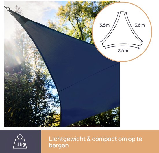 Perel Schaduwzeil met 100 leds, sterrenhemel, luifel voor tuin terras, schaduwdoek, waterdoorlatend, 90 % uv-bescherming, 3 roestvrijstalen ringen, 3.6 x 3.6 x 3.6 m, 180 g/m², HDPE, driehoek, donkerblauw