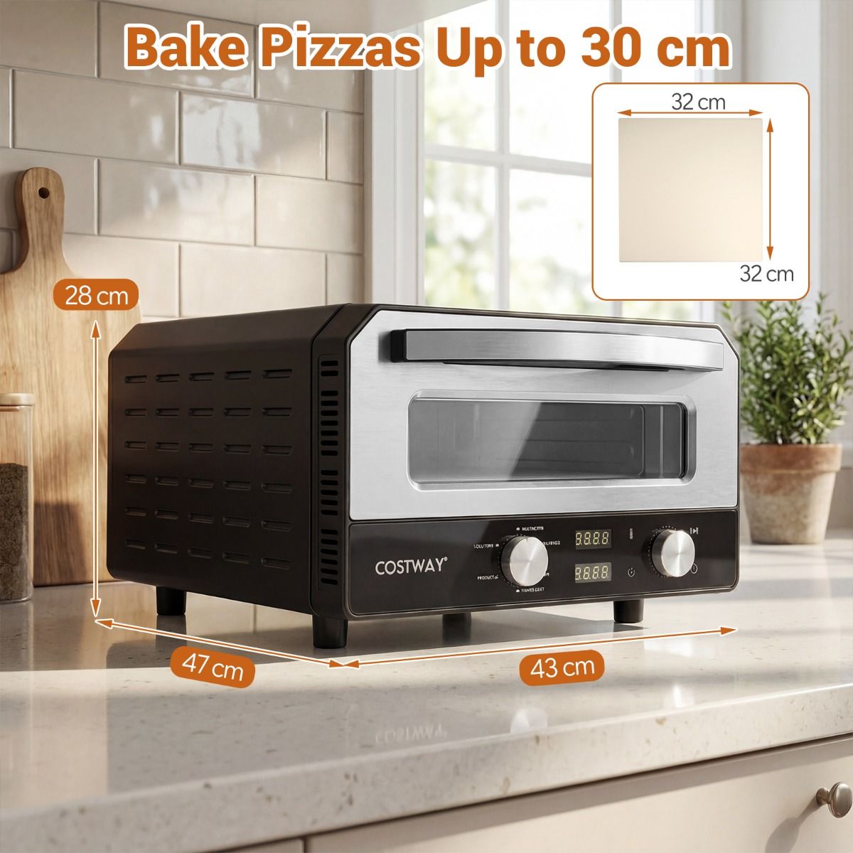 Coast Elektrische Pizzaoven - Tafelmodel met 6 voorinstellingen - Voor pizza’s tot 30 cm - Zwart
