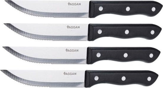 4x BBQ steakmessen set RVS zilver 33 cm - Messenset