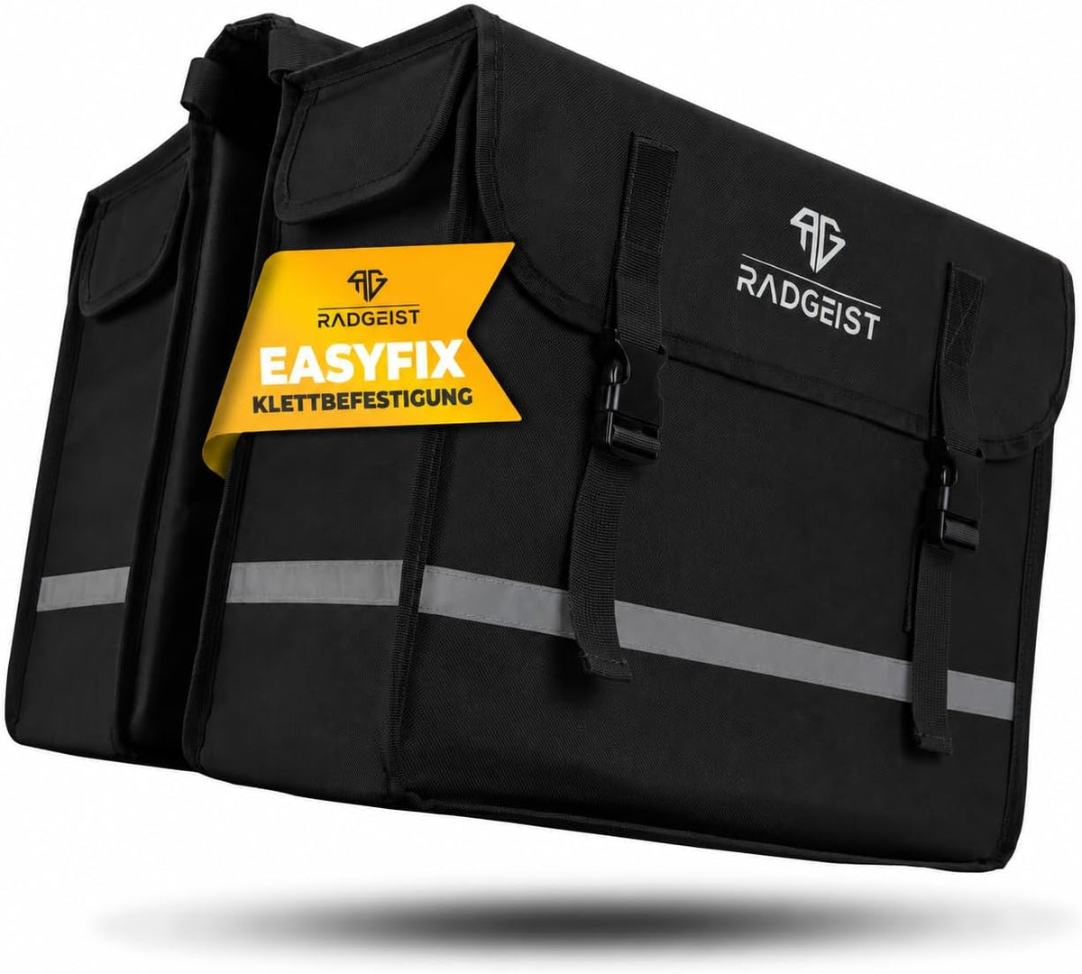 RADGEIST dubbele fietstas voor bagagedrager I dubbele fietstas van waterafstotend materiaal I fietstas fietstas 40L (zwart, 40L)