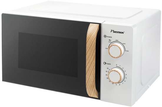 Bestron AMN200NH Magnetron 20 Liter - Compacte Solo Magnetron - 5 Vermogensstanden - Mechanische Timer met Automatische Uitschakeling - Ontdooifunctie - Draaiplateau - Vrijstaande Magnetron voor Keuken, Studenten, Kleine Huishoudens - Wit