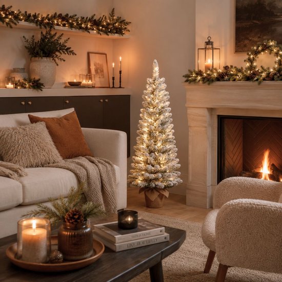 Black Box Trees Gerlos Kunstkerstboom met Verlichting - Kunstboom H120 x D51 cm - Kunst Kerstboom met Besneeuwde Takken - Kerstdecoratie voor Binnen - 166 Tips - Groen