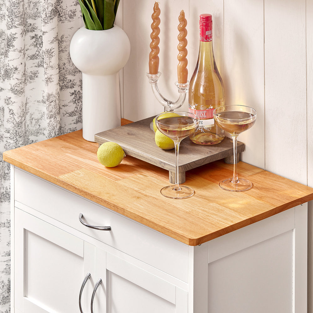 SoBuy Keukenwagen met 1 lade, 3 deuren & 3 wijn opbergplanken - Max. 30KG - 67 x 87 x 37 cm - Wit
