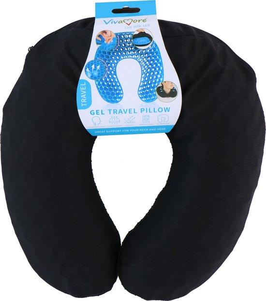 Vivamore Reiskussen - Nekkussen Vliegtuig - Travel Pillow met Verkoelende Gel - Zwart