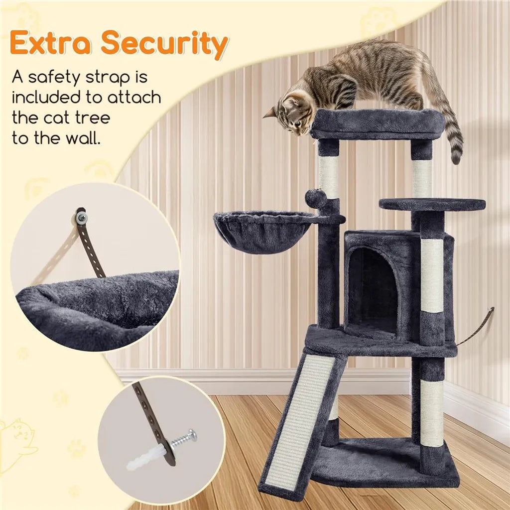 Yaheetech Krabpaal - Met Kattenhuis & Hangmat - 106 cm - Zwart