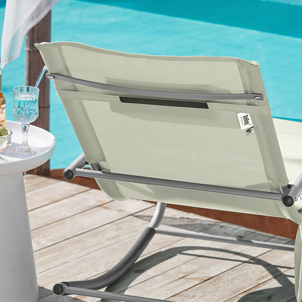 SoBuy OGS28-MI Ergonomische Ligstoel | Swingstoel | Schommelstoel | Beige | 143 x 57 x 85 cm