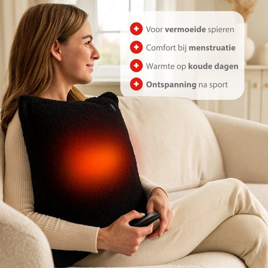 alpina Elektrisch Warmtekussen – Verwarmingskussen voor Nek en Schouders – 3 Warmtestanden – Automatische Uitschakeling – Wasbare Hoes – 60x62 cm – 100W