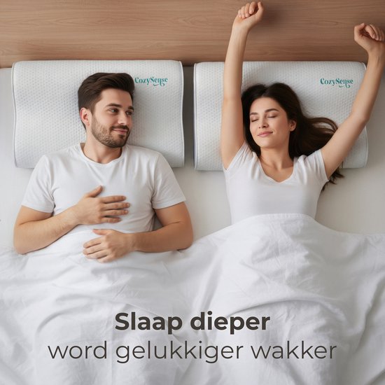 CozySense® Hoofdkussen - Orthopedisch Pillow - Ergonomisch Kussen - Traagschuim Slaapkussen - Incl. Kussensloop & Draagtas – Stevige Hardheid - voor Zij, Buik en Rug Slapers