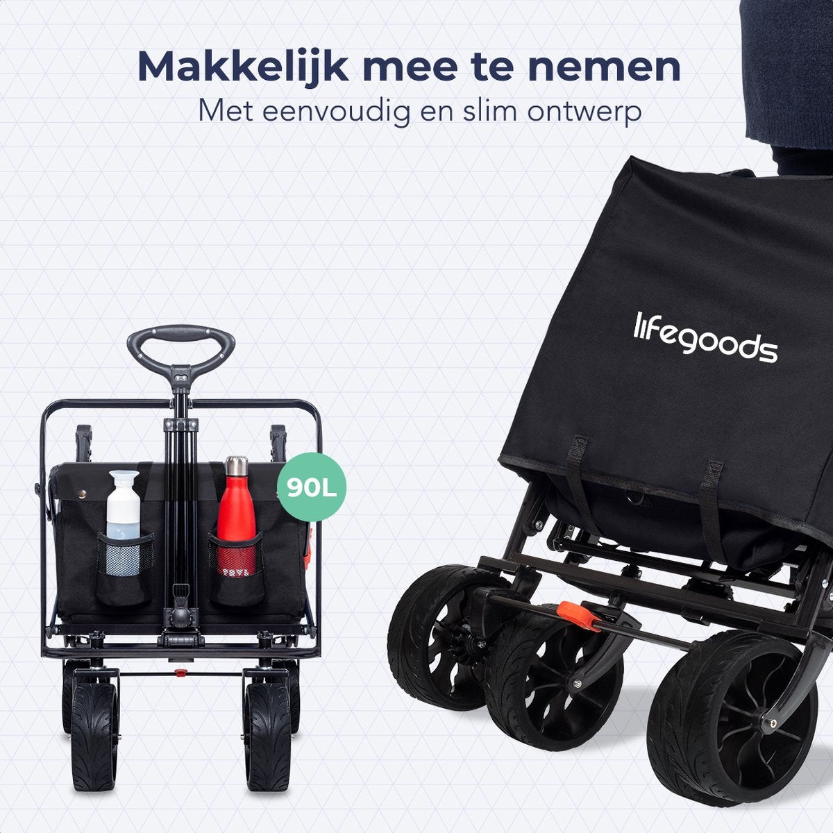 LifeGoods Bolderkar – Inklapbaar  – max. 120 kg – 120 x 61 x 80 cm – Zwart