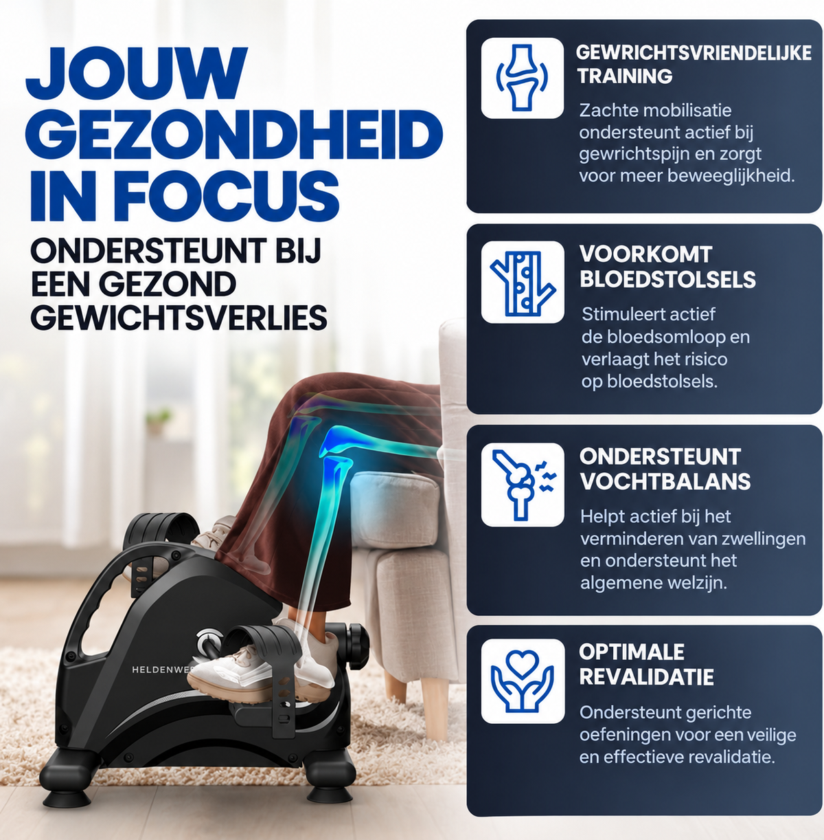 Heldenwerk Stoelfiets - Pedaaltrainer - Compact  - 44x40x30cm - Zwart - Incl. Antislip mat & Calorie teller