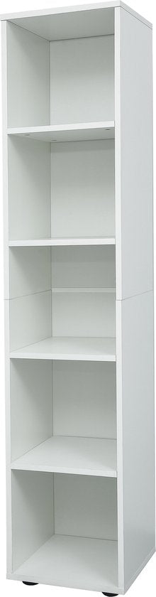Witte Badkamerkast - 5 Open Vakken - Kolomkast voor de Badkamer/Slaapkamer/Hal - 150x32x30cm - Wit