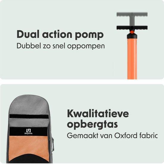 LifeGoods PaddlePro SUP Board - Opblaasbaar Paddle Board - Complete Set - Max. 135KG - 320x81cm - Wit/Oranje