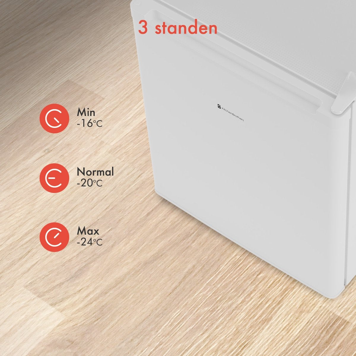 KitchenBrothers Mini Vriezer - 33L - Kleine Diepvries - Vrijstaand - Compact - Wit