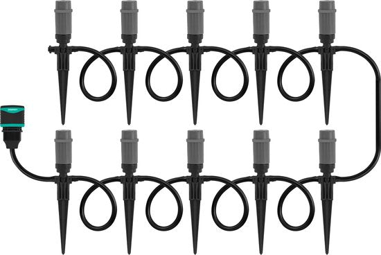 VONROC Irrigatiesysteem - 3 sprinkler standen: sproeien, druppelen & vernevelen - modulair systeem incl. 15m slang, 10x sproeikop, 10x slanghouder & universele snelkoppeling