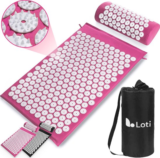 Loti Spijkermat met Spijkerkussen – Paars/Wit – Acupressuur Mat - Spijkerbed - Acupunctuur Kussen - Shakti Massage – Incl. Draagtas