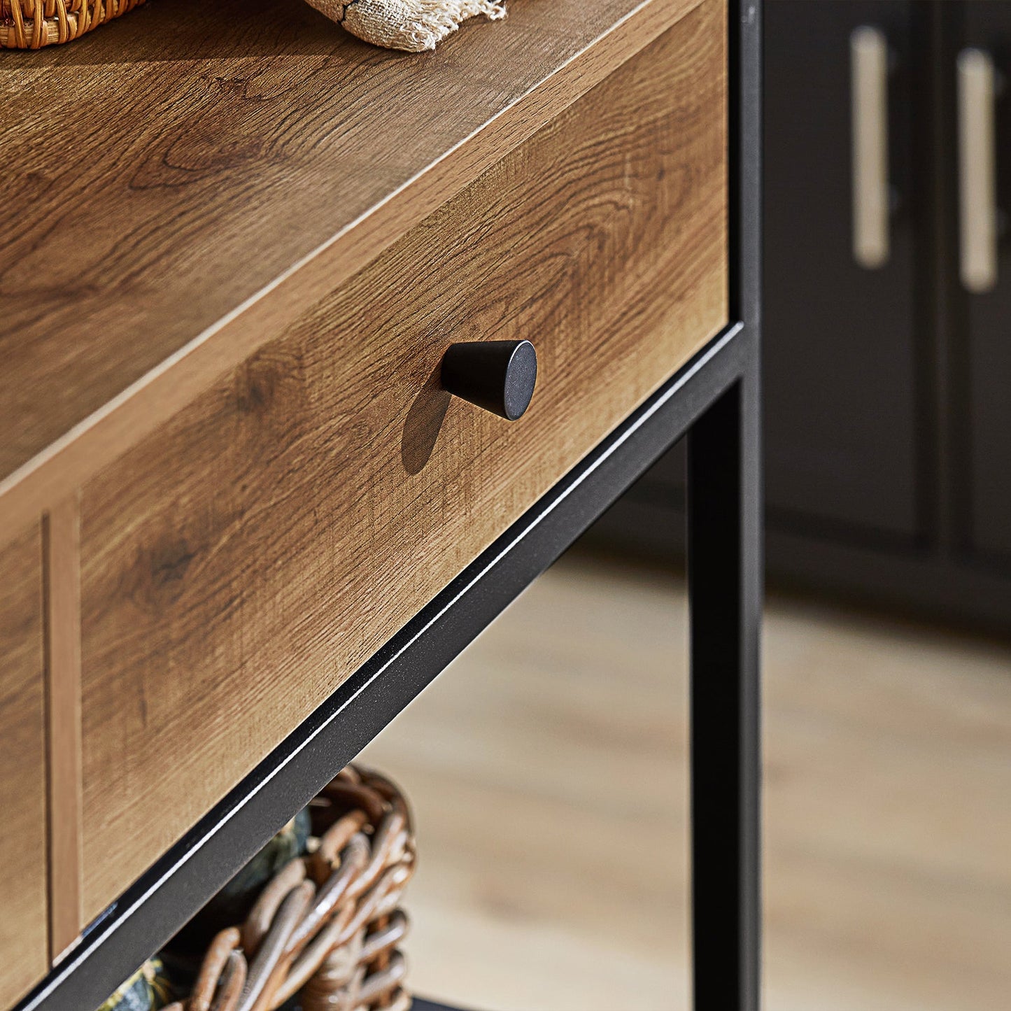 SoBuy Keukentrolley op wieltjes met 2 lades en 2 planken - 100x45x93 cm - Max. 60KG - Houtkleur donker