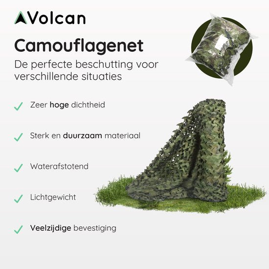 Volcan Camouflagenet 200x140 - Schaduwdoek - Camonet - Voor Optimaal Camouflage Effect - Groen