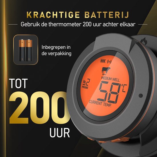 MostEssential AT-02 Vleesthermometer - Incl. Bluetooth, App & 2 Meetsondes - Zwart