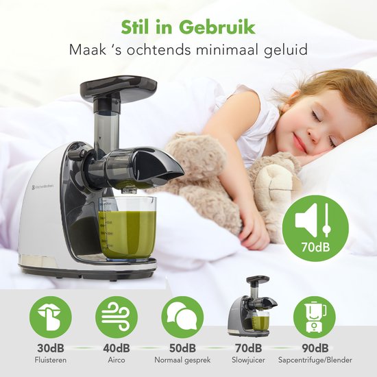 KitchenBrothers Slowjuicer - Juicer - Groenten en Fruitpers - 700ml - Met Pulpreservoir - Juice Maker - Parelwit