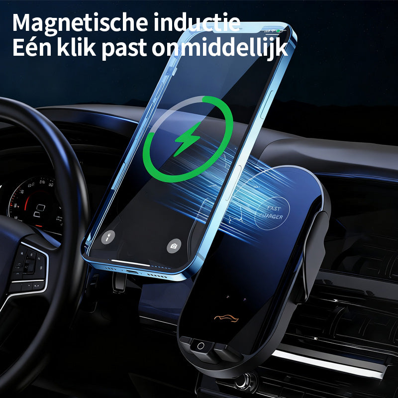 ATSHARK draadloze autolader, 15 W snelle draadloze autolader, magnetische telefoonhouder voor ventilatierooster met automatische sensor, compatibel met iOS en Android, G16, zwart