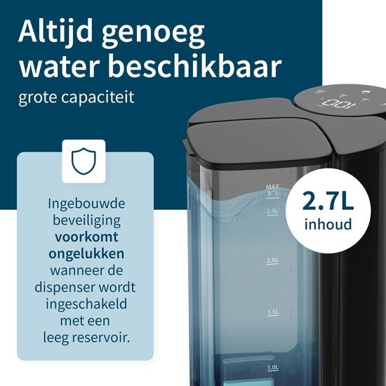 Waterkoker met temperatuurregeling - 2.7L - Alminium - BPA vrij - 2200W - 21.10x28.30x31.20 cm - Zwart