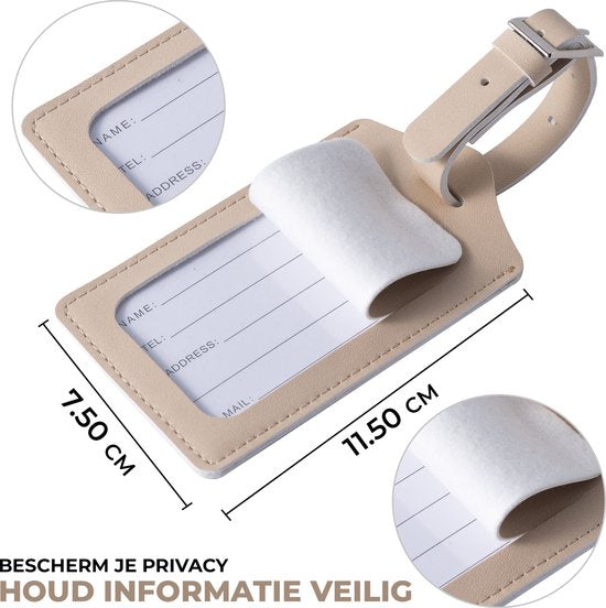 Bagagelabels PU Leer – Set van 2 – Koffer Tags – Stijlvolle Reistag – Crème