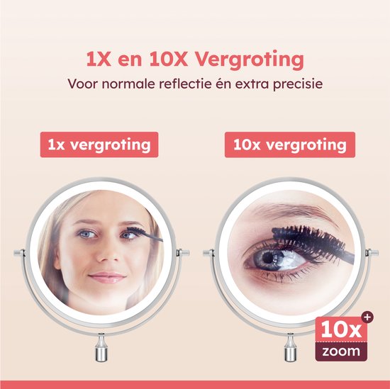Fraay® Make Up Spiegel met LED Verlichting - 10x Vergroting - Vergrootspiegel met Licht - Oplaadbaar - Scheerspiegel - Badkamerspiegel - Chroom