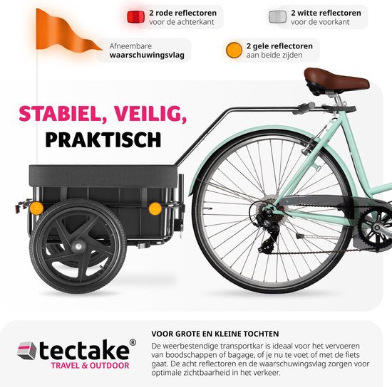 tectake® 2-in-1 fietskar - Bagagekar en duwwagen - Aanhangwagen voor fiets, mountainbikes en eBike - Transportwagen met trekhaak - Met zeildoek en luchtbanden - Belastbaar tot 50kg