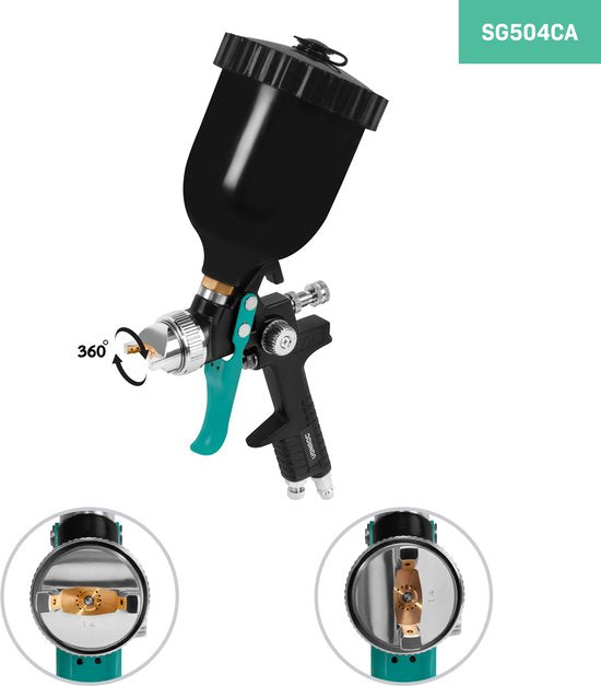 VONROC PRO Verfspuit – Verfpistool – HVLP design - 600ml tank - incl. 3 sproeiers – 2-10 bar - Universele EURO/DIN 7.2mm koppeling
