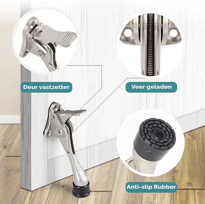 Essible Deurstopper RVS Brons – 13 x 4 cm – Verstelbare Deurvastzetter met Voetbediening