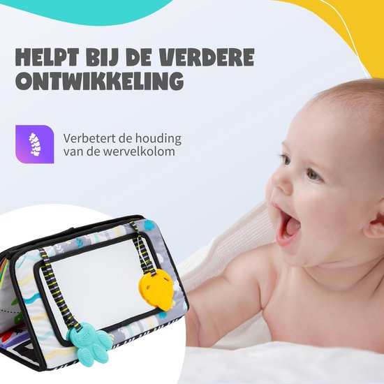 Montiplay® Buikligtrainer Baby - Knisperboekje Baby - Montessori Speelgoed - Educatief Speelgoed - Tummy Time - Sensorisch - Speelmat