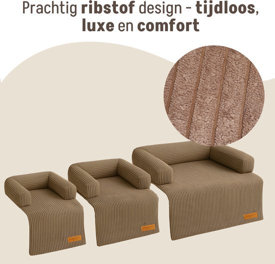 By Cee Cee Origineel Hondendeken Bank – Hondenkleed Bank - Hondenmand - Premium - Volledig Afritsbaar - Ribstof - Bruin - 120x90 - Maat L