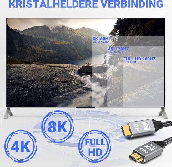 SBVR - HDMI Kabel 2.1 - 8K Ultra HD - 4K 120 Hz - Nylon HDMI kabel - 1,2 Meter