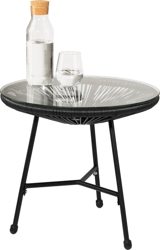 tectake® - Tuinmeubel-bistroset - 2 stoelen en 1 tafel - Retro Egg Chairs in Acapulco-stijl - Weerbestendig binnen- en buitengebruik - Tuinset voor terras of balkon - Zwart