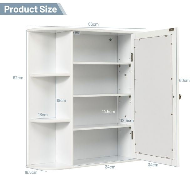 Coast Wandkast – Met Spiegeldeur & Open Planken – 66 x 17 x 62 cm – Wit