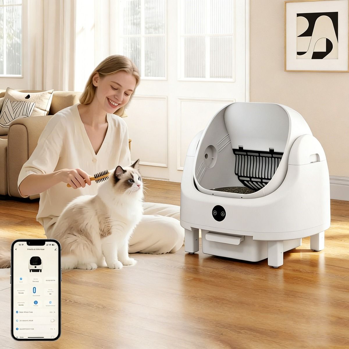 Coast Automatische Zelfreinigende Kattenbak - App-bediening - Veiligheidssensoren - Wit