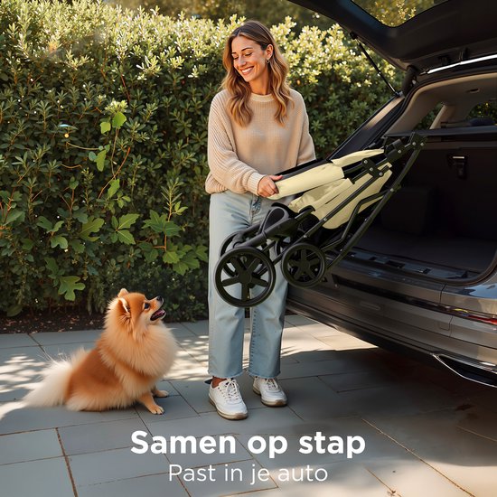 TrevoPet® Inklapbare Hondenbuggy - Voor Kleine en Middelgrote Honden tot 15 kg - Wandelwagen met Bekerhouder & Grote Opbergmand - Beige