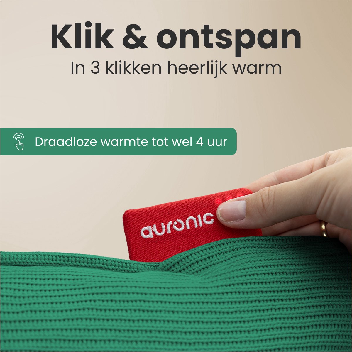 Auronic Warmtekussen - Knitted - 45x60 - Draadloos - Oplaadbaar - Elektrisch - Infrarood - Pastelgroen