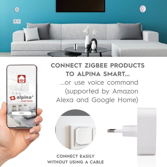 alpina Smart Home - Smart Zigbee Gateway - 230V - Verbind tot 50 Smart Apparaten - Plug-In Systeem - Energiezuinig