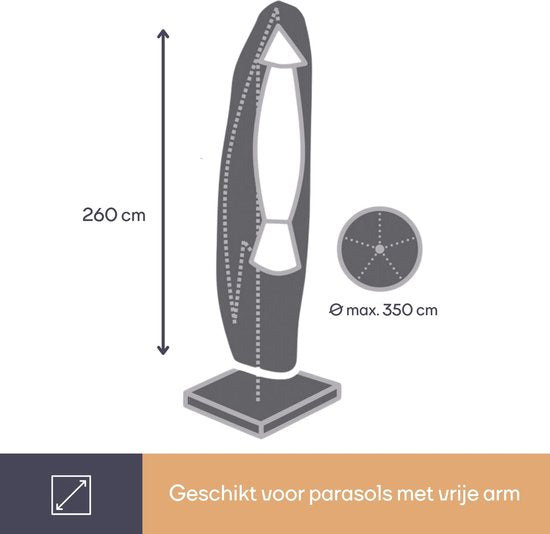 Perel Buitenhoes voor zweefparasol tot Ø 3.5 m, grijs, 260 cm x 86 cm