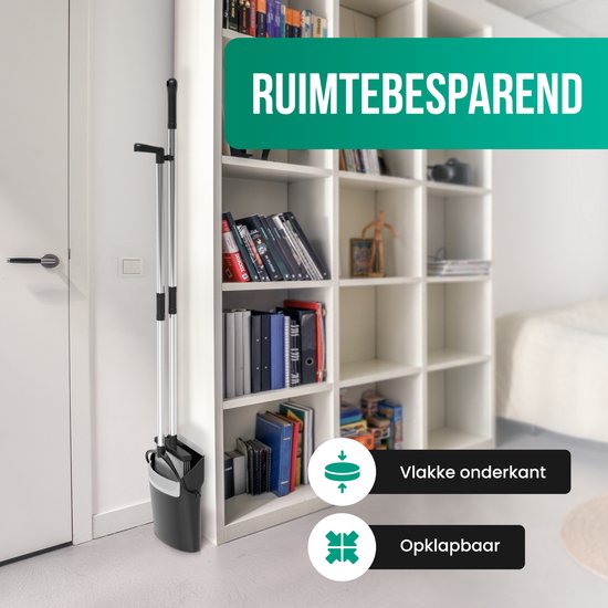 Avalo Stoffer en Blik met Lange Steel - Verstelbaar 87-127cm - Zwart