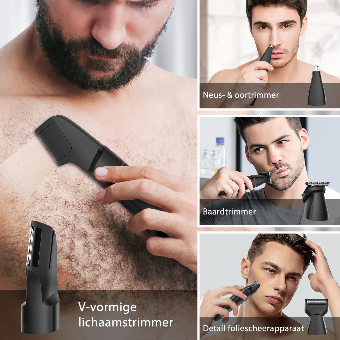 MAXGROOM 7-in-1 Body Groomer - Draadloos - 1-9 mm - IPX6 Waterdicht - 90 min - LED-display - Magnetische Opzetstukken