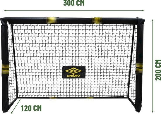 Umbro Voetbaldoel - Voetbal Goal 300 x 200 x 120 cm - Voetbalgoal Groot - Buitenspeelgoed voor Kinderen en Volwassenen - Snelle Montage - Voetbal Training Doel - Metaal - Zwart/ Geel