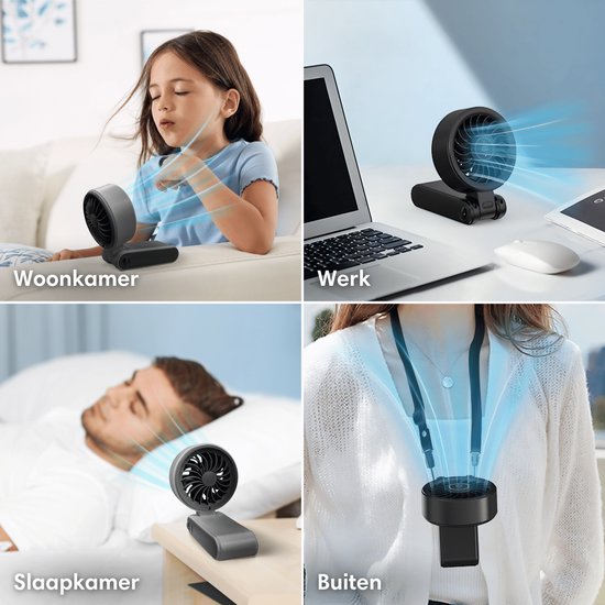 Vulpes Goods® Tech – Handventilator PRO 3in1 – USB Oplaadbaar & Draagbaar – Nekventilator – 14u Koeling