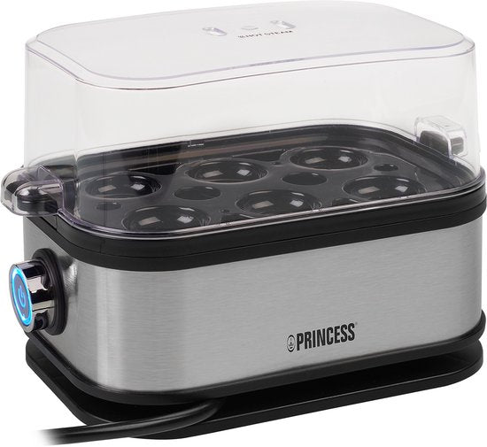 Princess Eierkoker 262046 – voor 1 tot 6 eitjes – 400 W - RVS - Hard, Zacht en Medium gekookt - Timer - Inclusief maatbeker en eierprikker