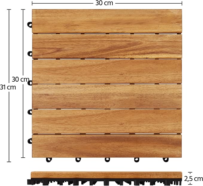 Yaheetech Terrastegels Acaciahout met Kliksysteem - 27 stuks - 30 x 30 cm - 2,6 m² - Houtkleur