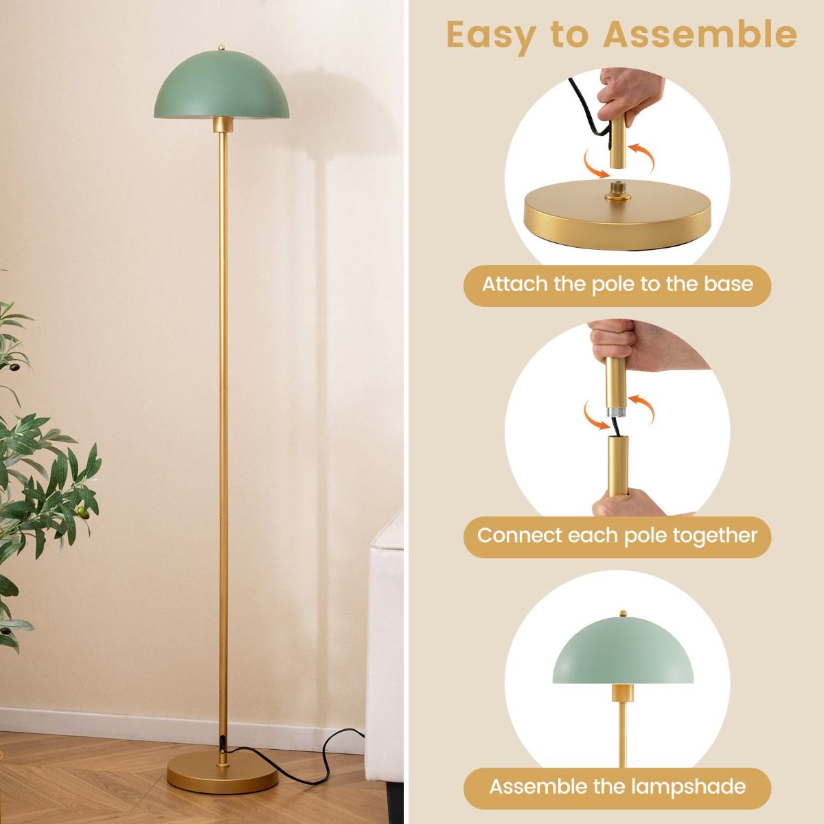 Coast Staande Lamp - verstelbare lampenkop - onbreekbare lampenkap - goud, groen en wit - 163 cm