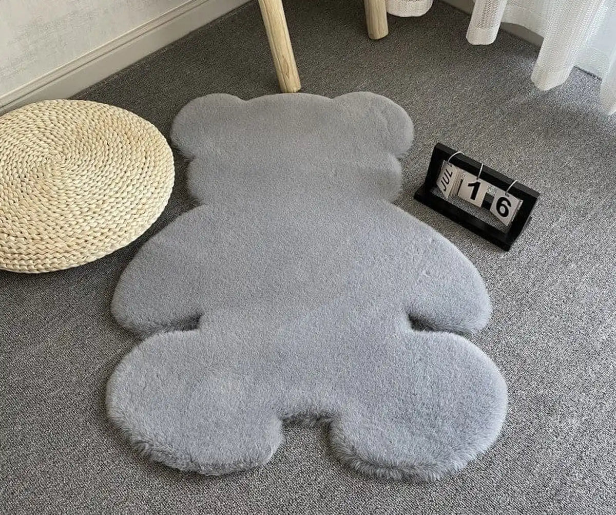 Beervormige Vloermat Konijnenbont - Grijs - 70 x 90 cm - Antislip